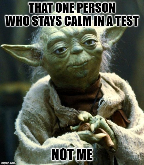 Star Wars Yoda | THAT ONE PERSON WHO STAYS CALM IN A TEST; NOT ME | image tagged in memes,star wars yoda | made w/ Imgflip meme maker