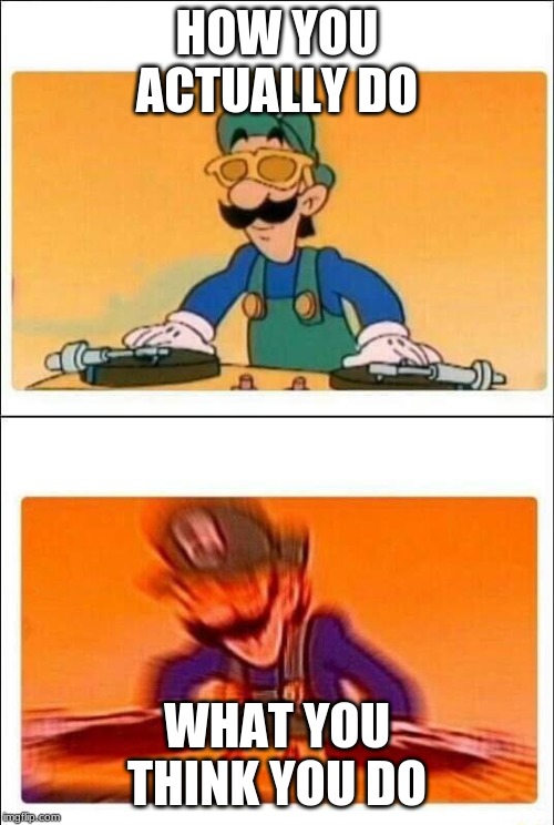 Luigi DJ | HOW YOU ACTUALLY DO; WHAT YOU THINK YOU DO | image tagged in luigi dj | made w/ Imgflip meme maker