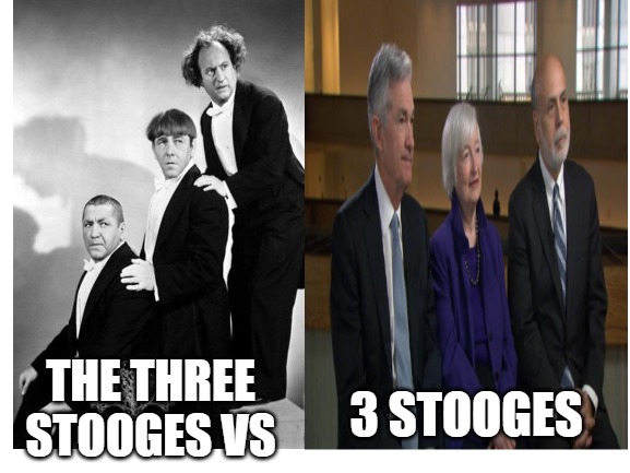 The Three Stooges vs 3 Stooges | 3 STOOGES; THE THREE STOOGES VS | image tagged in federal reserve,bitcoin,the three stooges,trump,quantitive easing,banks | made w/ Imgflip meme maker