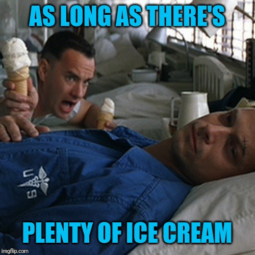 Forrest Gump Ice Cream | AS LONG AS THERE'S PLENTY OF ICE CREAM | image tagged in forrest gump ice cream | made w/ Imgflip meme maker
