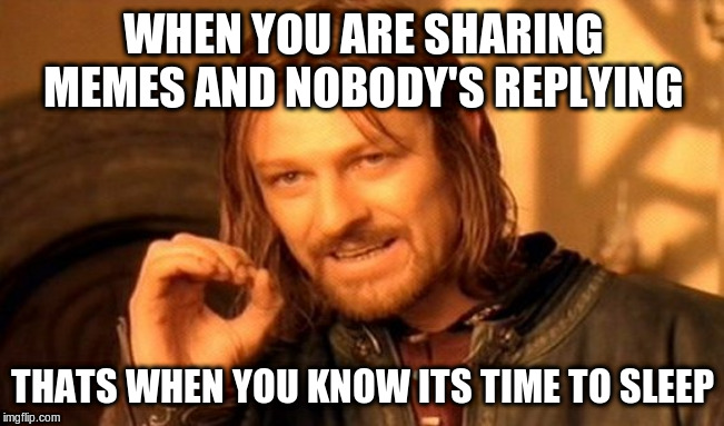 One Does Not Simply Meme | WHEN YOU ARE SHARING MEMES AND NOBODY'S REPLYING; THATS WHEN YOU KNOW ITS TIME TO SLEEP | image tagged in memes,one does not simply | made w/ Imgflip meme maker
