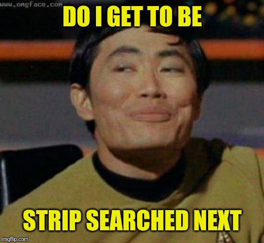 sulu | DO I GET TO BE STRIP SEARCHED NEXT | image tagged in sulu | made w/ Imgflip meme maker