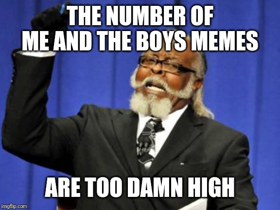 Too Damn High | THE NUMBER OF ME AND THE BOYS MEMES; ARE TOO DAMN HIGH | image tagged in memes,too damn high | made w/ Imgflip meme maker