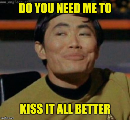 sulu | DO YOU NEED ME TO KISS IT ALL BETTER | image tagged in sulu | made w/ Imgflip meme maker