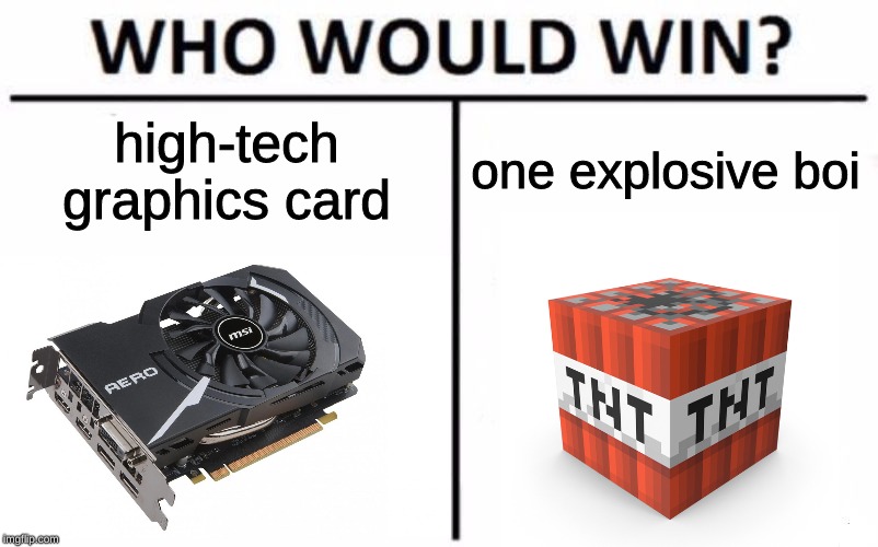 minecraft lag | high-tech graphics card; one explosive boi | image tagged in memes,minecraft,tnt,graphics,pc gaming | made w/ Imgflip meme maker