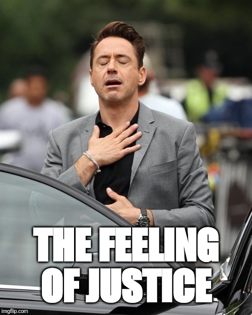 THE FEELING OF JUSTICE | image tagged in relief | made w/ Imgflip meme maker