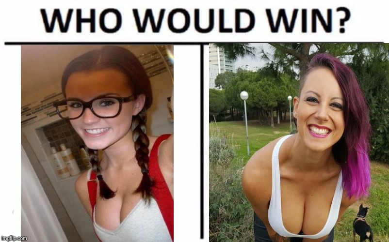 AV Club versus Chest Club | image tagged in who would win,cute,nerd,hot,cheerleader | made w/ Imgflip meme maker