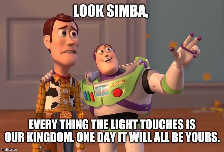 X, X Everywhere | LOOK SIMBA, EVERY THING THE LIGHT TOUCHES IS OUR KINGDOM. ONE DAY IT WILL ALL BE YOURS. | image tagged in memes,x x everywhere | made w/ Imgflip meme maker