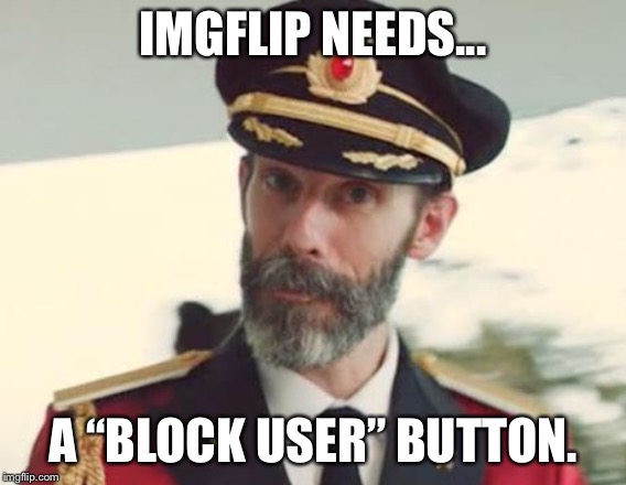 Captain Obvious | IMGFLIP NEEDS... A “BLOCK USER” BUTTON. | image tagged in captain obvious,imgflip,imgflip users | made w/ Imgflip meme maker