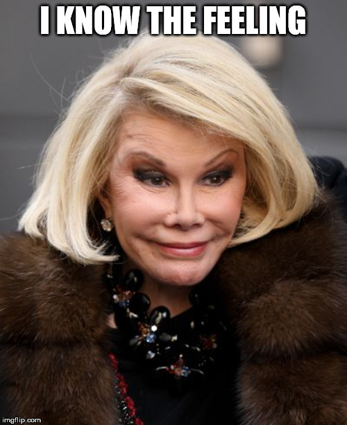 Joan Rivers | I KNOW THE FEELING | image tagged in joan rivers | made w/ Imgflip meme maker