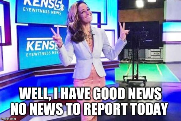 TV anchor | WELL, I HAVE GOOD NEWS

NO NEWS TO REPORT TODAY | image tagged in news | made w/ Imgflip meme maker