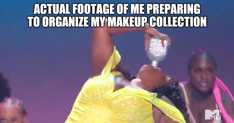 ACTUAL FOOTAGE OF ME PREPARING TO ORGANIZE MY MAKEUP COLLECTION | image tagged in makeup,current mood | made w/ Imgflip meme maker