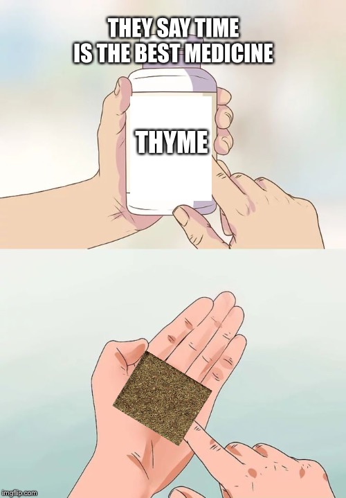 Hard To Swallow Pills Meme | THEY SAY TIME IS THE BEST MEDICINE; THYME | image tagged in memes,hard to swallow pills | made w/ Imgflip meme maker