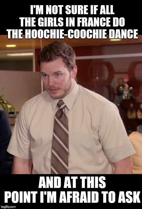 Afraid To Ask Andy Meme | I'M NOT SURE IF ALL THE GIRLS IN FRANCE DO THE HOOCHIE-COOCHIE DANCE; AND AT THIS POINT I'M AFRAID TO ASK | image tagged in memes,afraid to ask andy | made w/ Imgflip meme maker