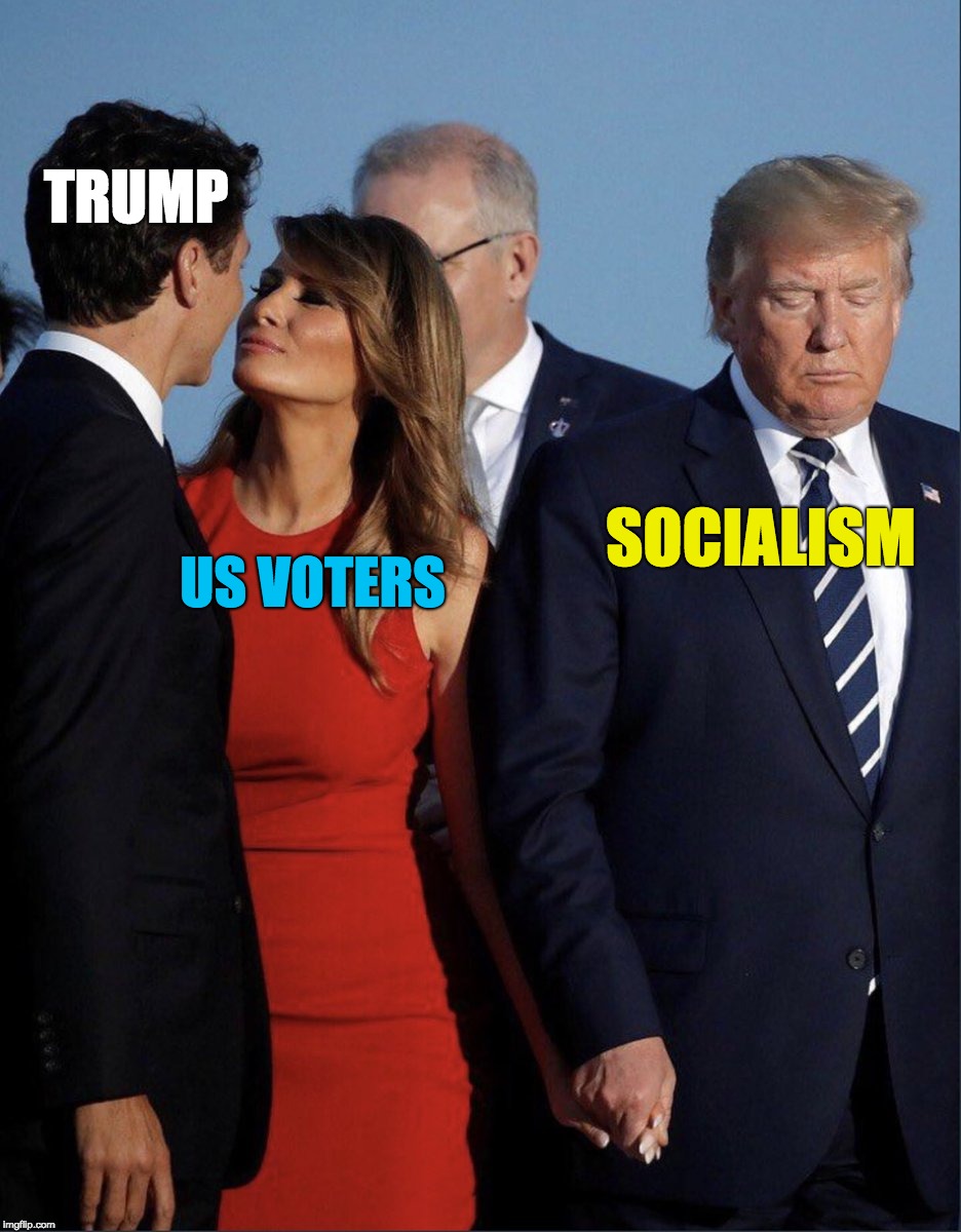 Get the irony? The sarcasm? | TRUMP; SOCIALISM; US VOTERS | image tagged in melania trudeau | made w/ Imgflip meme maker