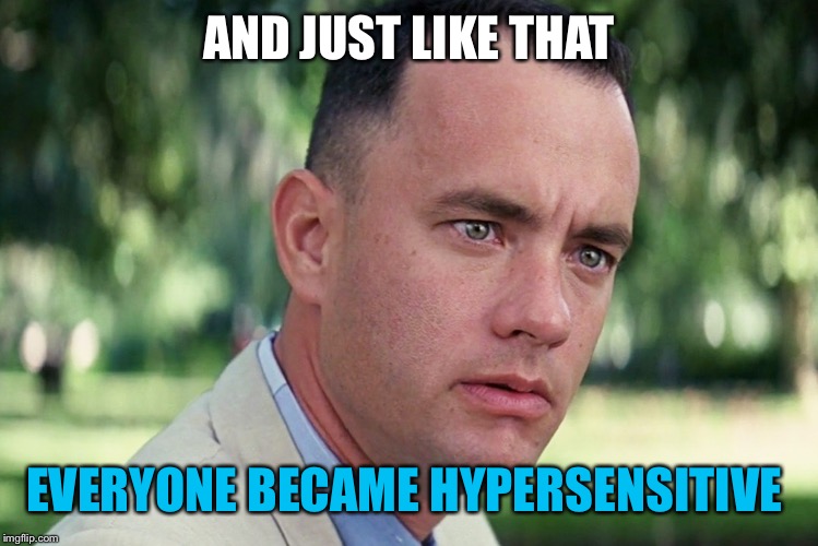 And Just Like That | AND JUST LIKE THAT; EVERYONE BECAME HYPERSENSITIVE | image tagged in memes,and just like that | made w/ Imgflip meme maker