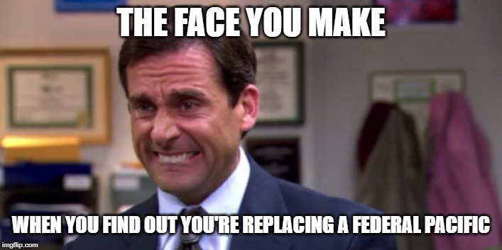 THE FACE YOU MAKE; WHEN YOU FIND OUT YOU'RE REPLACING A FEDERAL PACIFIC | image tagged in electricity,funny memes | made w/ Imgflip meme maker