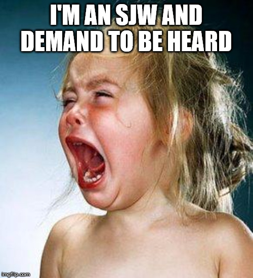 crying girl | I'M AN SJW AND DEMAND TO BE HEARD | image tagged in crying girl | made w/ Imgflip meme maker