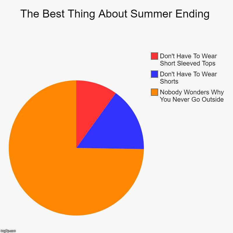 The Best Thing About Summer Ending | Nobody Wonders Why You Never Go Outside, Don't Have To Wear Shorts, Don't Have To Wear Short Sleeved To | image tagged in charts,pie charts | made w/ Imgflip chart maker