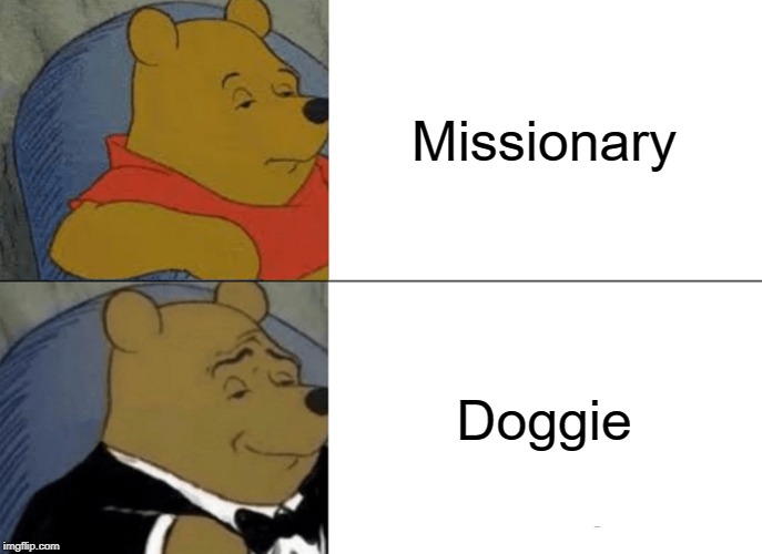 Taking a Position | Missionary; Doggie | image tagged in memes,tuxedo winnie the pooh | made w/ Imgflip meme maker