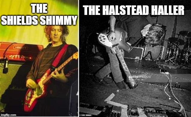 Clash of the titans | THE HALSTEAD HALLER; THE SHIELDS SHIMMY | image tagged in shoegaze,shoegaze meme,shoegaze memes,kevin shields,neil halstead,slowdive | made w/ Imgflip meme maker