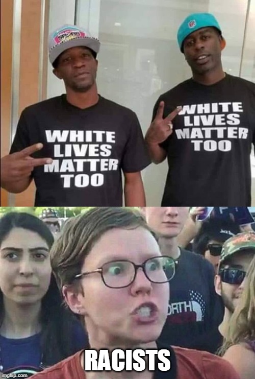 racist | RACISTS | image tagged in triggered liberal,racists | made w/ Imgflip meme maker