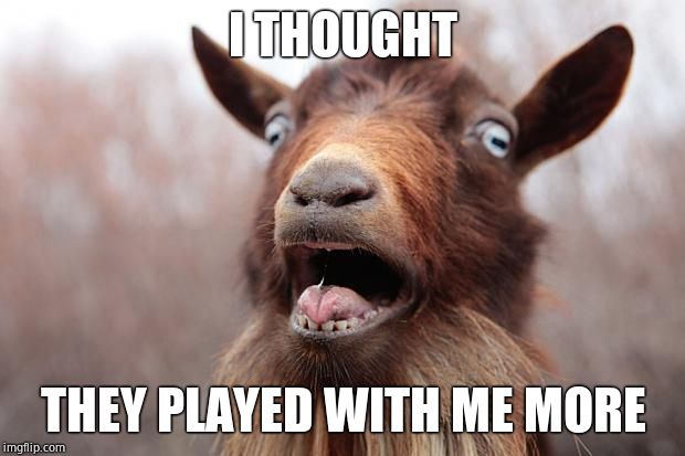 GoatScream2014 | I THOUGHT THEY PLAYED WITH ME MORE | image tagged in goatscream2014 | made w/ Imgflip meme maker