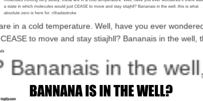 Bananais in the well | BANNANA IS IN THE WELL? | image tagged in funny | made w/ Imgflip meme maker