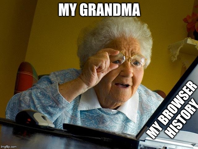 Grandma Finds The Internet Meme | MY GRANDMA; MY BROWSER HISTORY | image tagged in memes,grandma finds the internet | made w/ Imgflip meme maker