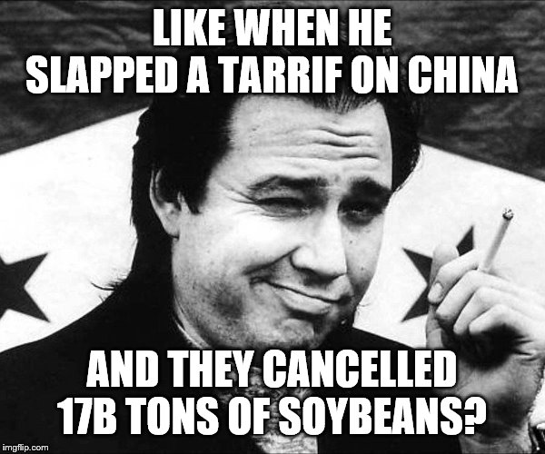 LIKE WHEN HE SLAPPED A TARRIF ON CHINA AND THEY CANCELLED 17B TONS OF SOYBEANS? | made w/ Imgflip meme maker