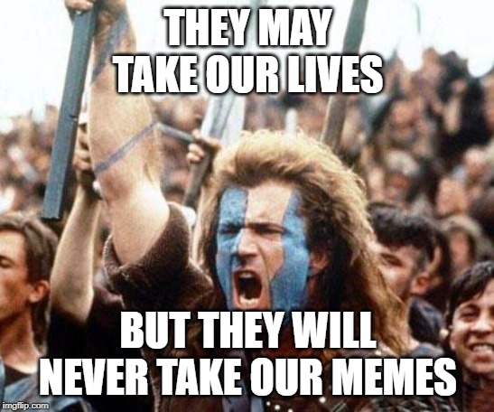 Censorship will never work. | THEY MAY TAKE OUR LIVES; BUT THEY WILL NEVER TAKE OUR MEMES | image tagged in braveheart freedom | made w/ Imgflip meme maker