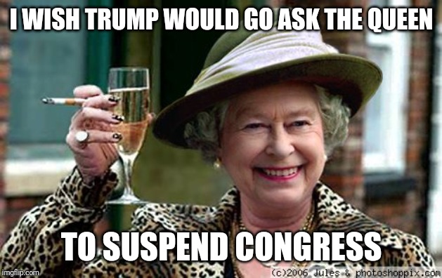 Queen Elizabeth | I WISH TRUMP WOULD GO ASK THE QUEEN; TO SUSPEND CONGRESS | image tagged in queen elizabeth | made w/ Imgflip meme maker