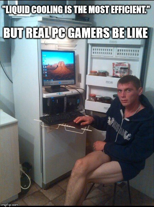 Russian Teammate | "LIQUID COOLING IS THE MOST EFFICIENT."; BUT REAL PC GAMERS BE LIKE | image tagged in refrigerator,pc gaming,gaming | made w/ Imgflip meme maker