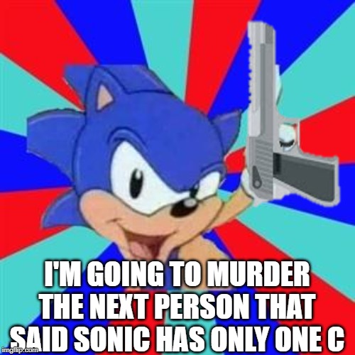 Sonic sez | I'M GOING TO MURDER THE NEXT PERSON THAT SAID SONIC HAS ONLY ONE C | image tagged in sonic sez | made w/ Imgflip meme maker