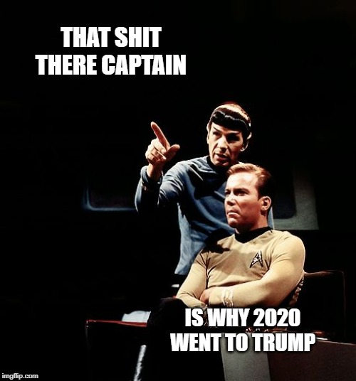 not my president | THAT SHIT THERE CAPTAIN; IS WHY 2020 WENT TO TRUMP | image tagged in donald trump,star trek,democrats,republicans,election 2020 | made w/ Imgflip meme maker
