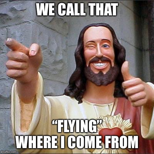 Buddy Christ Meme | WE CALL THAT “FLYING” WHERE I COME FROM | image tagged in memes,buddy christ | made w/ Imgflip meme maker