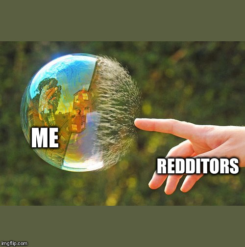 Bubble bursters | ME; REDDITORS | image tagged in bubble bursters | made w/ Imgflip meme maker