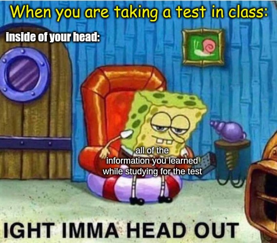 Did this ever happen to anybody during their school days? | When you are taking a test in class:; inside of your head:; all of the information you learned while studying for the test | image tagged in memes,school | made w/ Imgflip meme maker