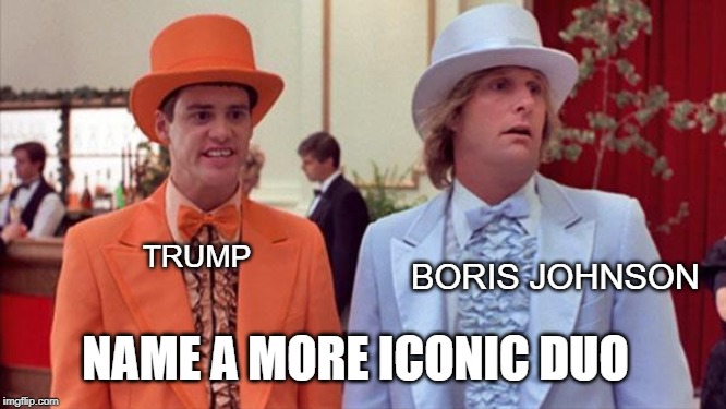 dumb and dumber | TRUMP; BORIS JOHNSON; NAME A MORE ICONIC DUO | image tagged in dumb and dumber | made w/ Imgflip meme maker