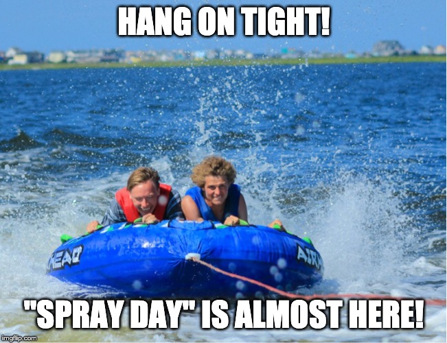 HANG ON TIGHT! "SPRAY DAY" IS ALMOST HERE! | image tagged in tubing,spray day,water,tight | made w/ Imgflip meme maker
