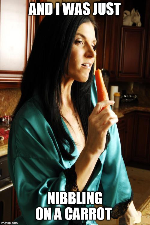 india summer, milf, cougar, porn, beautiful, pretty, sexy, silk, | AND I WAS JUST NIBBLING ON A CARROT | image tagged in india summer milf cougar porn beautiful pretty sexy silk | made w/ Imgflip meme maker