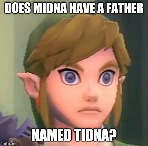 Marin and Malon put this stupid thought in my head today. | DOES MIDNA HAVE A FATHER; NAMED TIDNA? | image tagged in link shock,memes,legend of zelda,the legend of zelda,zelda,link | made w/ Imgflip meme maker