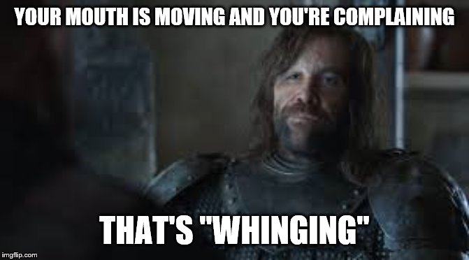 The Hound | YOUR MOUTH IS MOVING AND YOU'RE COMPLAINING THAT'S "WHINGING" | image tagged in the hound | made w/ Imgflip meme maker