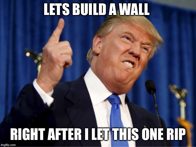 Trupm F | LETS BUILD A WALL; RIGHT AFTER I LET THIS ONE RIP | image tagged in trupm f | made w/ Imgflip meme maker