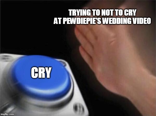 cry | TRYING TO NOT TO CRY AT PEWDIEPIE'S WEDDING VIDEO; CRY | image tagged in memes,blank nut button | made w/ Imgflip meme maker