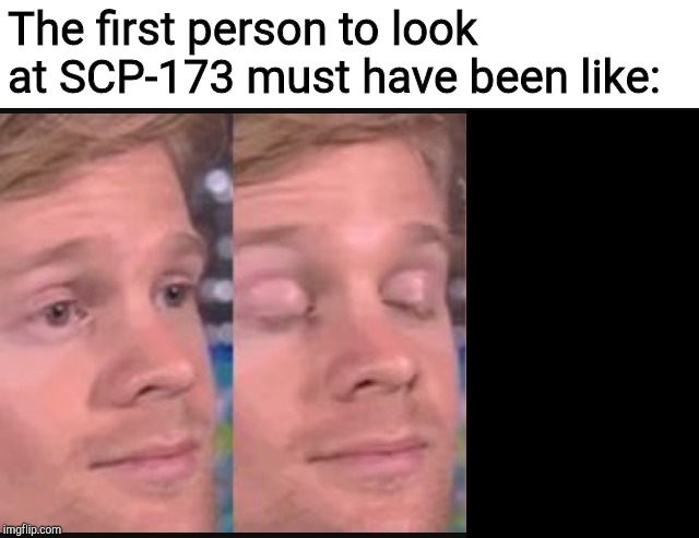 Blinking guy | The first person to look at SCP-173 must have been like: | image tagged in blinking guy | made w/ Imgflip meme maker
