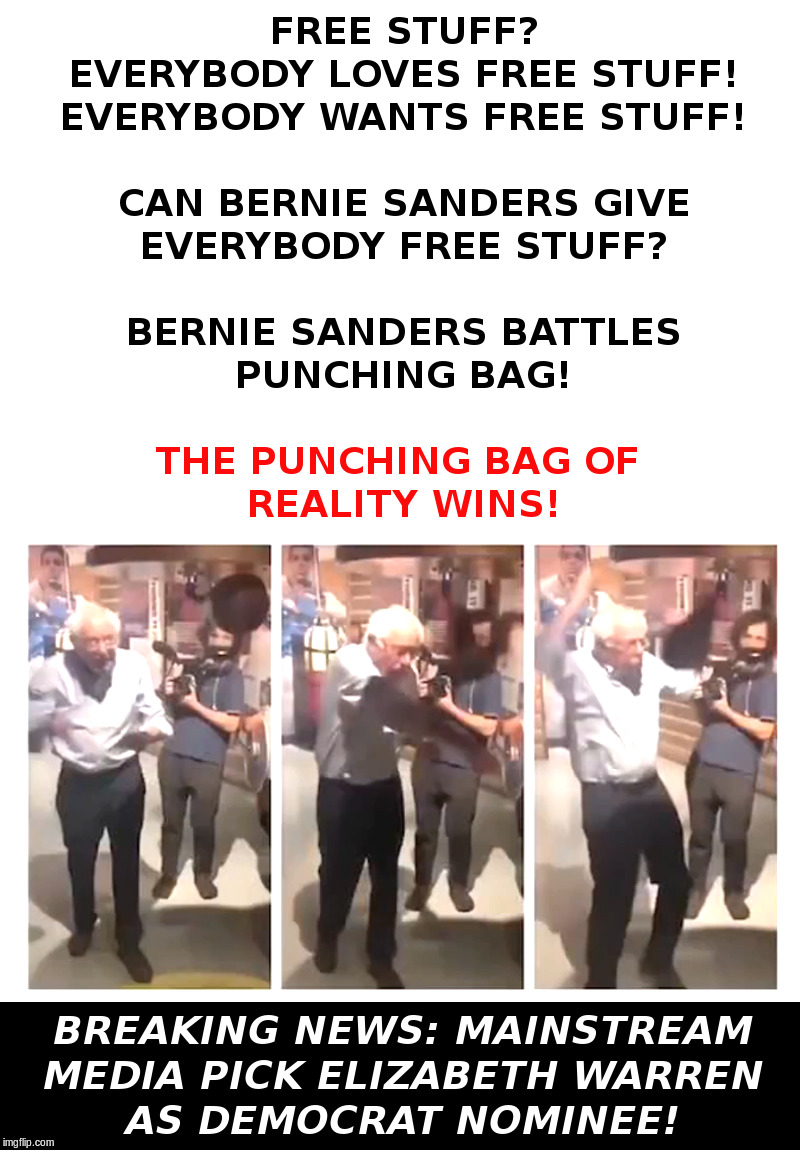 Bernie Meets The Punching Bag Of Reality | image tagged in bernie sanders,free stuff,mainstream media,elizabeth warren | made w/ Imgflip meme maker