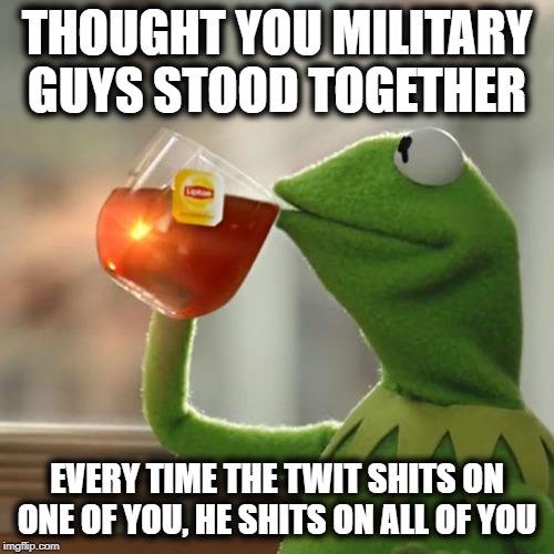But Thats None Of My Business | THOUGHT YOU MILITARY GUYS STOOD TOGETHER; EVERY TIME THE TWIT SHITS ON ONE OF YOU, HE SHITS ON ALL OF YOU | image tagged in memes,but thats none of my business,maga,impeach trump,military | made w/ Imgflip meme maker