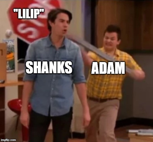 Gibby hitting Spencer with a stop sign | "LILIP"; SHANKS; ADAM | image tagged in gibby hitting spencer with a stop sign,dnd,dungeons and dragons,dndifn,sanspantradio | made w/ Imgflip meme maker