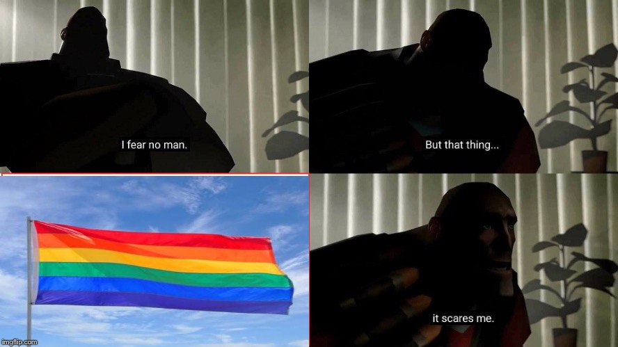 Homophobics In A Nutshell 2 | image tagged in tf2 heavy i fear no man | made w/ Imgflip meme maker